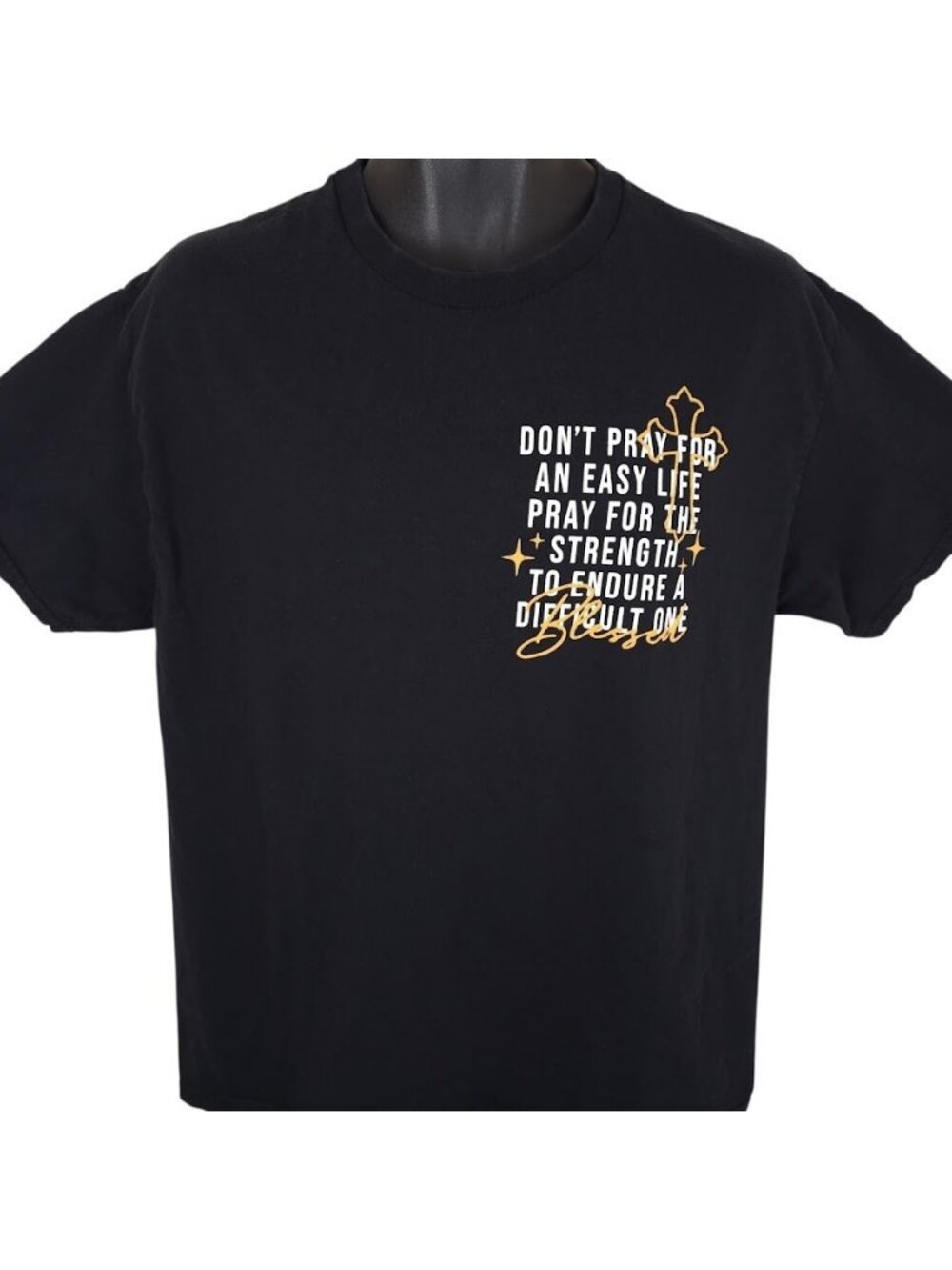 Christian T Shirt Mens Size Large Black Dont Pray For An Easy Life - Picture 2 of 8